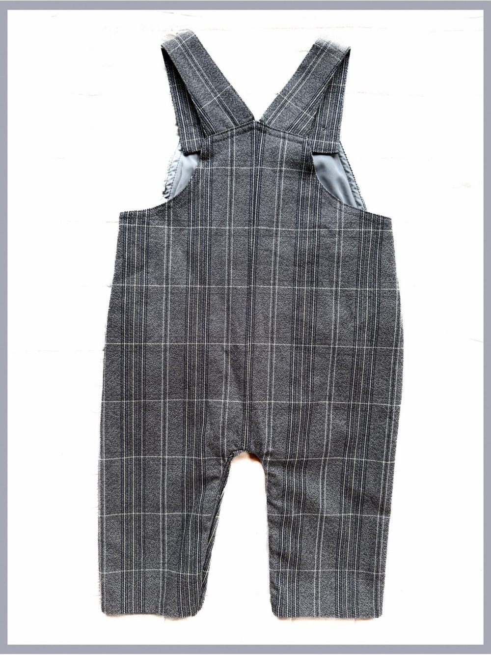 FAO Schwarz Vintage Boutique NWOT Gray Plaid Baby Overalls 9M Boy Quality Church - Picture 2 of 5